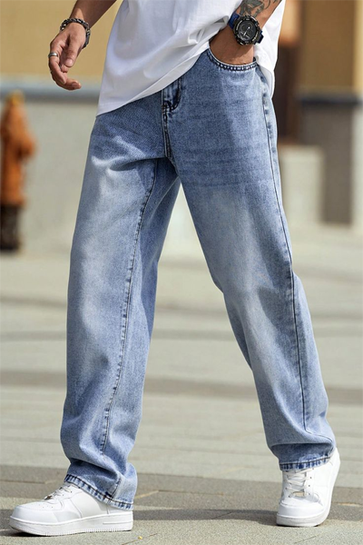 Jeans Reta Masculina Casual con Bolsos, Modelo Solto